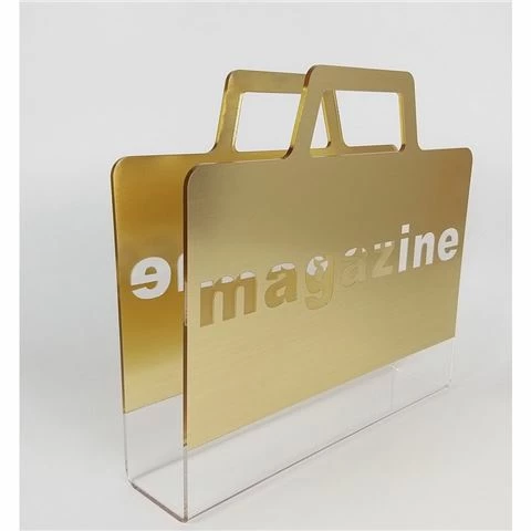 Flair Decor - Magazine Holder Gold Toned Metal & Acrylic 1 Flair Decor - Magazine Holder Gold Toned Metal & Acrylic
