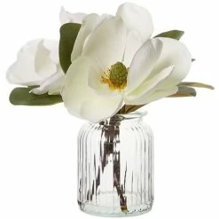 Coastal Home - Magnolia White Flower In Glass Vase 30cm