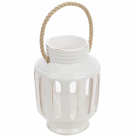 Virginia Casa - Lantern With Rope Handle White Small 1 Virginia Casa - Lantern With Rope Handle White Small