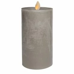 Liown - Moving Flame Pillar Candle Grey Chalky 16cm